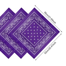 48 Pack Bandanas for Women Men Cowboy Bandana Handkerchief Headband Face Mask Bulk for Party Costume (Classic, Purple)