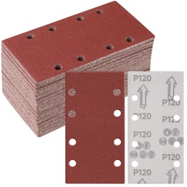 Sruhrak 50 pieces 93 x 185 mm sandpaper set, 120 grit, rectangular sanding pad with Velcro fastener, 8 holes, sanding sheet for rectangular sanders, Bosch sanders