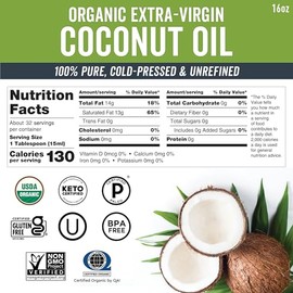 Viva Naturals Organic Extra Virgin Coconut Oil, 16 Ounce