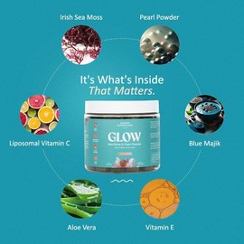 Akasha Superfoods Sea Moss Glow Gummies, Hair, Skin & Nails Vitamins with Seamoss, Pearl Powder, Vitamin E, Aloe Vera, Liposomal Vitamin C, and Irish Sea Moss, Gummies for Women & Men, 60 Count