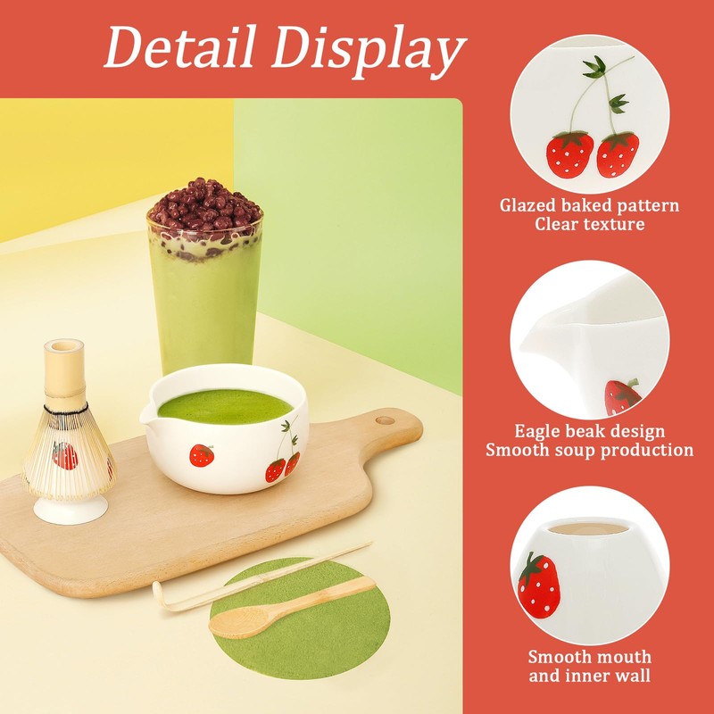 Matcha Whisk Set, 5 Pcs Matcha Bowl with Spout and