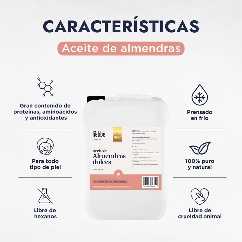 Hebbe - Aceite de Almendras Dulces 100% Puro, Hidratante y