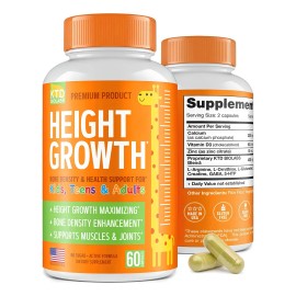 KTD Biolabs Height Growth 60 Cápsulas Altura y Crecimiento Rapido Niños, Adolescentes y Adultos, Densidad de Huesos y Apoyo a la Salud Premium