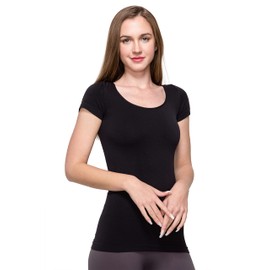Kurve Scoop Neck Cap Sleeve Seamless Top, UV Protective Fabric UPF 50+ (Made with Love in The USA), Black, Medium/Large