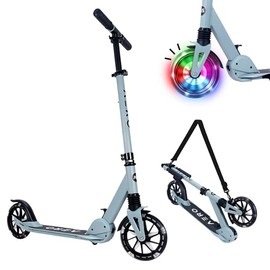 AERO MOBILITY Kick Scooter for Kids 6+, Teens & Adults | Light Up Wheels, Hand Brake, Rubber Deck Mat & Shock Absorption | Foldable & Height Adjustable