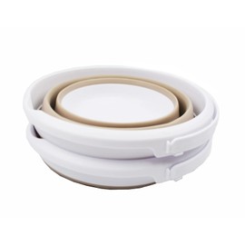 SAMMART 5.5L (1.4 Gallon) Collapsible Plastic Bucket - Foldable Round Tub - Portable Fishing Water Pail - Space Saving Outdoor Waterpot (White/Latte (Set of 2))