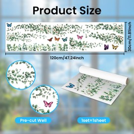 ANATTASOUL Stickers Window, Double Sided Eucalyptus Leaves and Flowers Window Clings, PVC Static Window Stickers, Anti-Collision Glass Window Doors Stickers for Office School Home Party Decoration