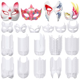 Aoriher 100 Pcs Paper Mache Masks Bulk DIY Blank Mardi Gras Mask Cat for Masquerade Costume Cosplay Party
