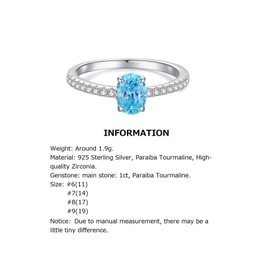 Bellitia Jewelry Women's 925 Sterling Silver Paraiba Tourmaline Ring Oval Cut Fashion Ring with Gemstone for Women Girls Ladies Jewellery Set, Sterling Silver, Tourmaline
