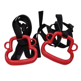 2Pcs Kids Gymnastic Rings Monkey Shape Load Bearing 150KG Ergonomic Portable Outdoor Pull Up Ring with Adjustable Straps Red