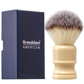 Grandslam Shaving Brush with Synthetic Hair, Cruelty-Free Shaving Cream Brush for Men, 100% Solid Resin Handle, Gently Exfoliates The Skin, 24mm Knot (Imitation ivory)