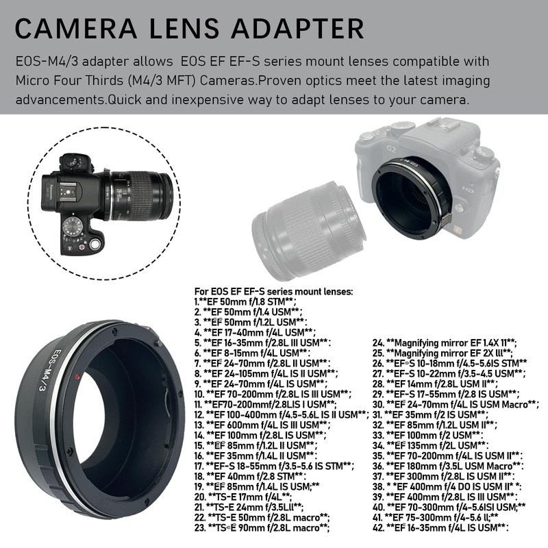 EOS-M4/3 Lens Adapter Compatible with EF, EF-S Lens to Micro