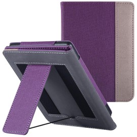 BOZHUORUI Stand Case for 6" Kobo Colour/Colour BW/Clara 2E e-Reader - Premium PU Leather Sleeve Cover with Two Hand Straps/Auto Sleep/Wake (Purple)