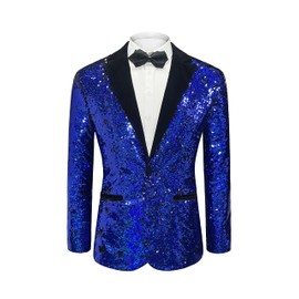 Cacycasa Men's Daily wear Wedding Prom Party Sequined Tuxedo Suit Jacket Blazers(Blue，3X-Large