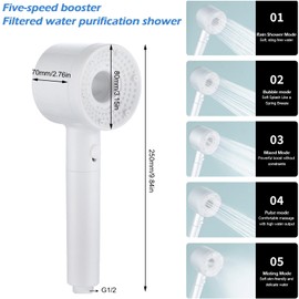 Tokenhigh Shower Head High Pressure, Pressurized Shower Head with Pause Switch, Hard Water Filter Showerhead, Powerful Handheld Filter Showerhead, Water Saving Large Shower (Cream White)