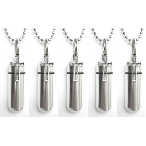 Pasco Specialty Products Family Set of Five Polished Silver Outline Cross ANOINTING Oil Holders - Includes 5 Velvet Pouches, 5 Ball-Chains & Funnel - Made in The USA