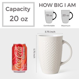 AmorArc Extra Large Coffee Mugs Set of 6, 20oz Ceramic Tall Coffee Mugs Set with Textured Geometric Patterns for Coffee/Tea/Beer/Hot Cocoa, Dishwasher & Microwave Safe,Beige