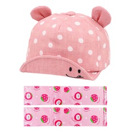 1 Piece of Bear Ears Baseball Cap, 1 Pair of Sleeves, Smiley Face Polka Dot Hat, Cartoon Sun Visor, Reverse Brim Children's Hat, Summer Outdoor Sun Visor Suit, Adjustable Baseball Cap Pink
