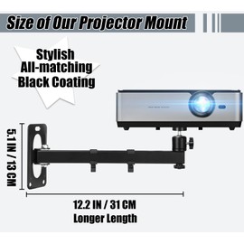 2-Be-Best Universal Projector Mount Long Wall Mount Length 12IN / 31CM Foldable Projector Wall Mount Adjustable Bracket 1/4" M4 M6 Screw Size Upgraded Black