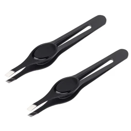 Professional Stainless Steel Eyebrow Tweezers – Wide Rubber Grip Precision Tweezer for Ingrown Facial Hairs – 2 Pcs Pack by DMX INTL