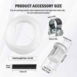 Car Fuel Filter Kit, 17PCS Car Air Parking Heater Tube Replacement Fuel Pipe Line with Hose Clip, 5M Fuel Filter Tube Crude Oil Heater for Webasto Eberspacher, Durable Diesel Heater Fuel Line Kit