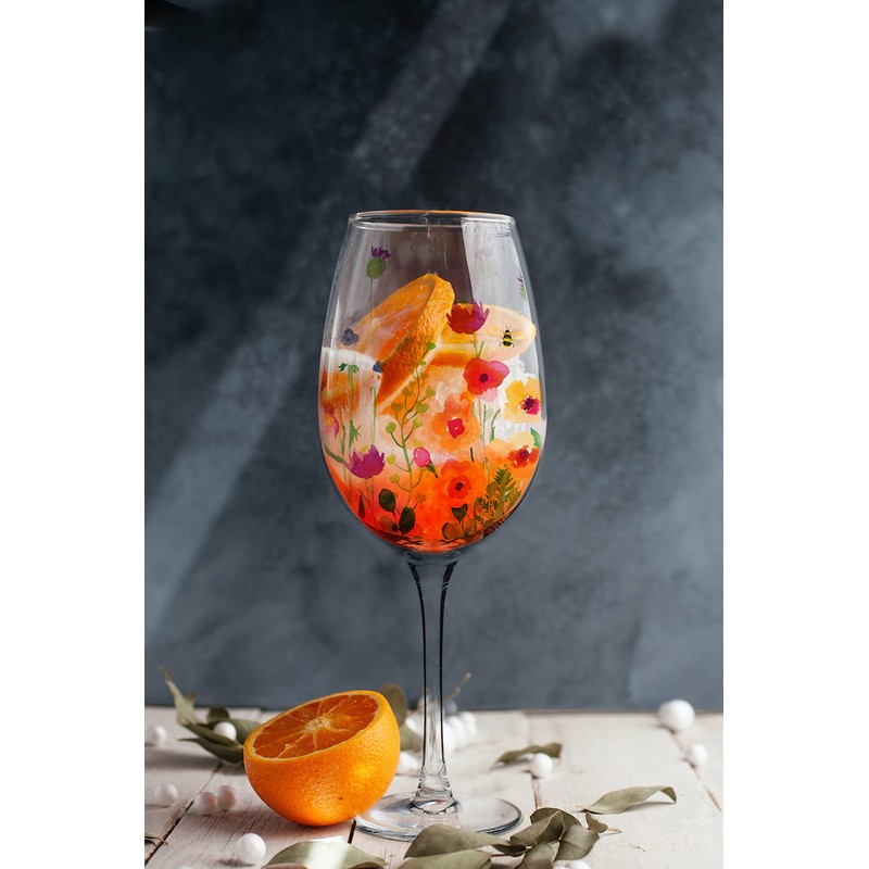 Abbott Collection Bee Garden Wine Goblet - Glass, Multicolor, 9.5"