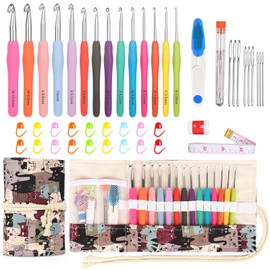 Coopay Crochet Hook Set with Roll Bag, 14 Pieces Crochet Hooks for Arthritic Hands, 2.0-10 mm Longer Crochet Hooks with Smooth Hooks with Soft Handle, Crochet Set for Beginners with Accessories, Cute