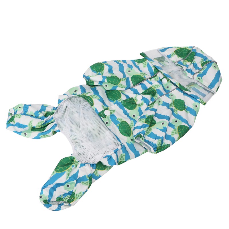 Reflective Puppy Raincoat Sea Turtle Pattern Lightweight Breathable Waterproof Pet