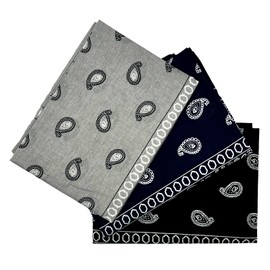 Sosun 22x22 Bandana, Face Mask, Square Scarf, Headwear, Multipacks Made From 100% Cotton (3, Black, Dark Grey, Grey, 22 X 22)
