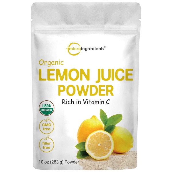 Micro Ingredients Organic Lemon Juice Powder, 10 Ounce, Cold Pressed Concentrated Powder, Filler Free, Rich in Natural Vitamin C for Immune System Booster, Great Flavor for Soda, Baking and Cooking, Vegan Friendly