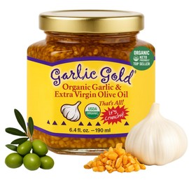 Garlic Gold Organic Toasted Garlic Granules in Extra Virgin Olive Oil, Crunchy Garlic in Olive Oil, Glass Jar 6.4 oz
