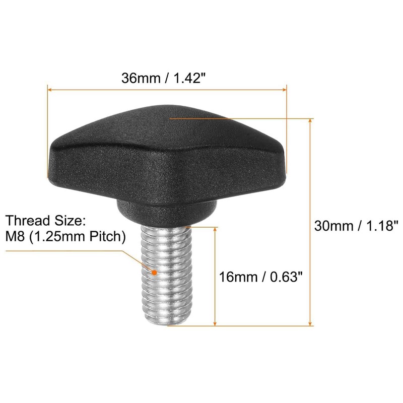 4pcs Tee Wing Knobs Thumb Screws M8 x 16mm Standard