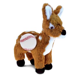 DolliBu Standing Deer Stuffed Animal with Baseball Plush - Soft Huggable Deer, Great Gifts for Kids Who Love Baseball, Cute Wild Animal Plush with Plush Baseball Toy for Kids, Adults - 10 Inches
