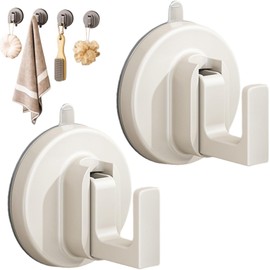 Suction Cup Hooks for Shower, Ffunhoo Heavy Suction Cups Without Bore, No Drill Wall Hanger, Drill-Free Towel Holder & Decorative Door Hanger (White*2)