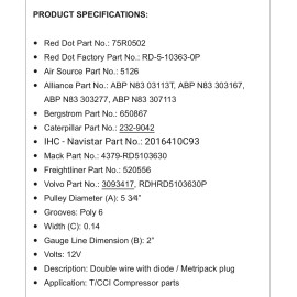 Red Dot Compressor clutch 75R0502 RedDot (see Photos)
