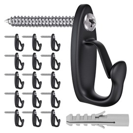 SELEWARE 15個 ねじ込み式フック 屋外ストリングライト吊り下げ用 防風 クリスマスライトハンガーフック パティオガゼボフェンス用ブラック壁フック パーティーフェアリーワイヤーライト 植物 ウィンドチャイムを吊るす