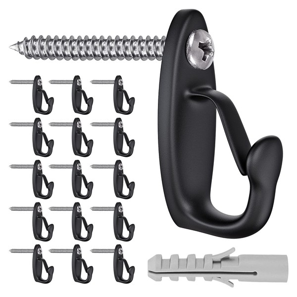 SELEWARE 15個 ねじ込み式フック 屋外ストリングライト吊り下げ用 防風 クリスマスライトハンガーフック パティオガゼボフェンス用ブラック壁フック パーティーフェアリーワイヤーライト 植物 ウィンドチャイムを吊るす