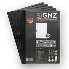 SIGNZ Clamp Binder DIN A4, Pack of 5, Black, for up to 60 Sheets, CO2-Neutral, Made in Germany