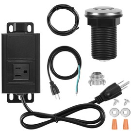 HK Garbage Disposal Air Switch Kit with Power Cord Kit, Sink Top Waste Disposer Stainless Steel On/Off Push 2.5" Button, Aluminum Alloy Power Module, Food Waste Disposals Replacement Parts
