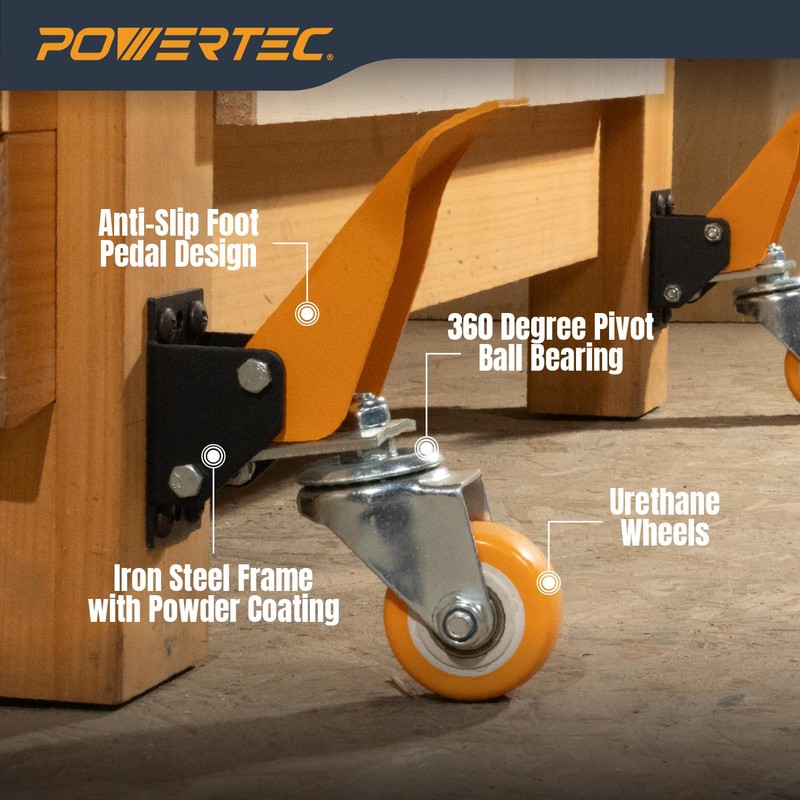 POWERTEC 2-1/2" Workbench Caster Kit – Set of 4 Retractable