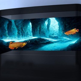 Pinpai 48X20 Inches Fish Tank Background, Underwater Cave Terrarium Background Decor, Blue Landscape Stone Durable Polyester Background with 8 EVA Double-Sided Tapes