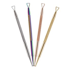 Healeved 4pcs Stainless Steel Dotting Pen Double-ended Cuticle Pusher Triangle Peeler for Nail Art Gel Remover and Dead Skin Removal Colors Colorful