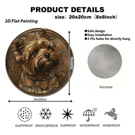 Soulpons Decorative Tin Sign 2D Flat Vintage Wall Art Yorkie Round Tin Sign for Small Dog Enthusiasts English Themed Interiors and Playful Home Decor 8×8 Inches