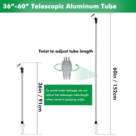 RESTMO 36”-60” Metal Watering Wand, Long Telescopic Tube | 180° Adjustable Ratcheting Head | 7 Spray Patterns | Flow Control, Garden Hose Sprayer to Water Hanging Baskets, Shrubs, White