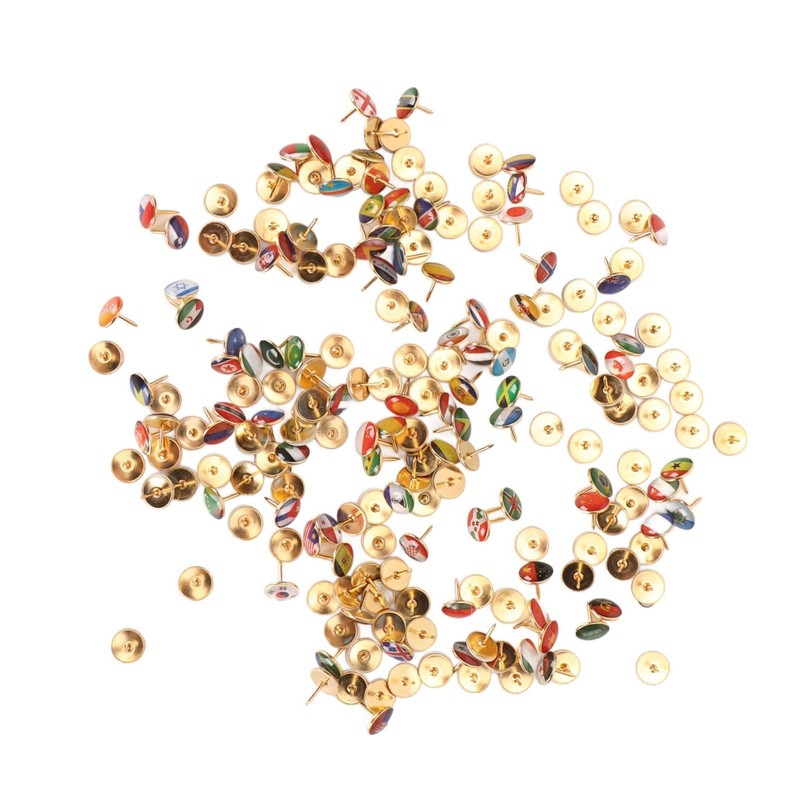 200 Pcs National Flag Thumb Tacks, Country Map Push Pins