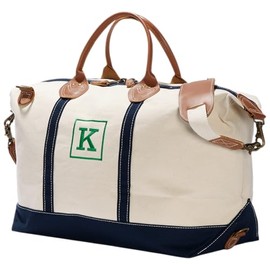 Personalization Universe Initial Weekender Embroidered Canvas Duffel Bag- Navy