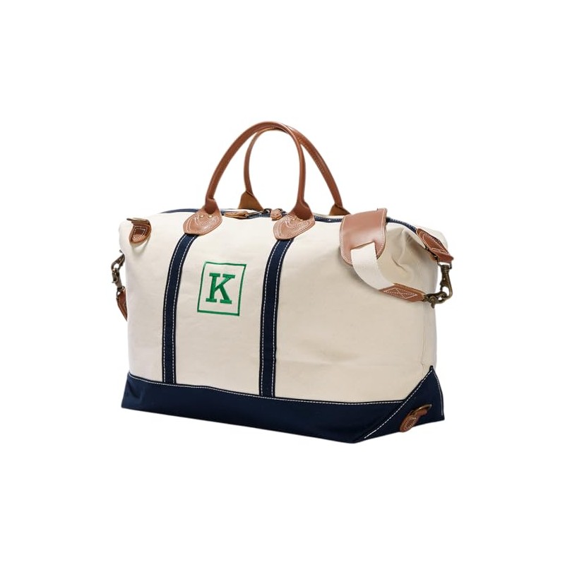 Personalization Universe Initial Weekender Embroidered Canvas Duffel Bag- Navy