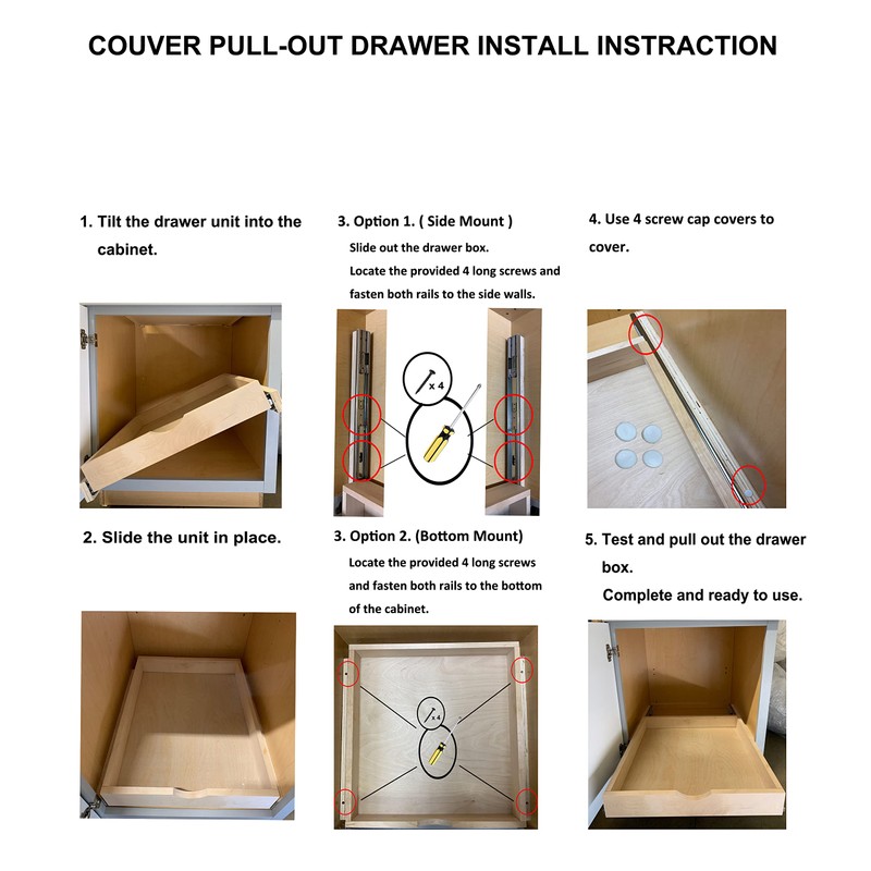 Couver Pull Out Tray Bottom Mount Side Mount Birch Cabinet