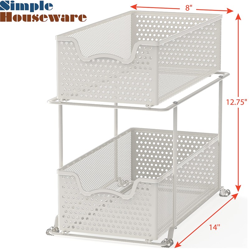 Simple Houseware 2 Tier Sliding Cabinet Basket Organizer Drawer, White