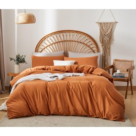 Sedefen Double Muslin Bed Linen, 135 x 200 cm, Cotton Linen, Caramel Bed Linen Set, 2 Pieces, 1 Duvet Cover with Zip and 1 Pillowcase 80 x 80 cm, 85% Cotton and 15% Linen Bed Linen